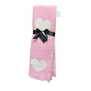 Magascheni Home Oversized Pink Plush Throw with White Hearts
